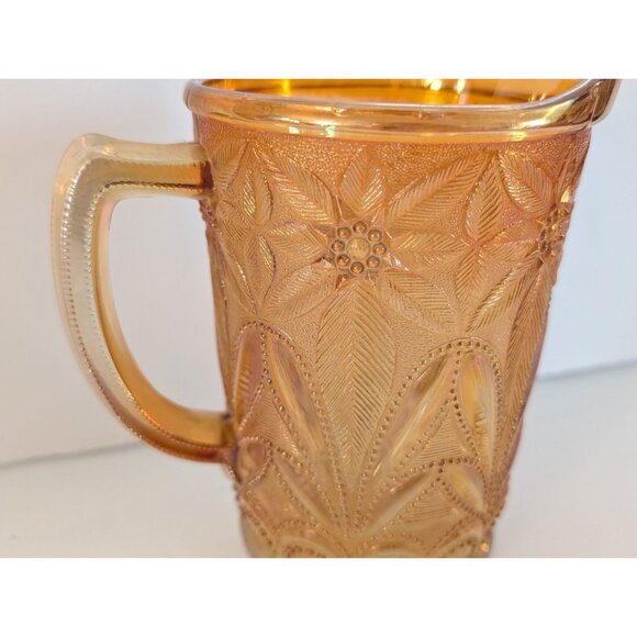 Vintage Iridescent Gold Carnival Glass Pitcher Embossed Floral 6" Tall - Picture 2 of 5